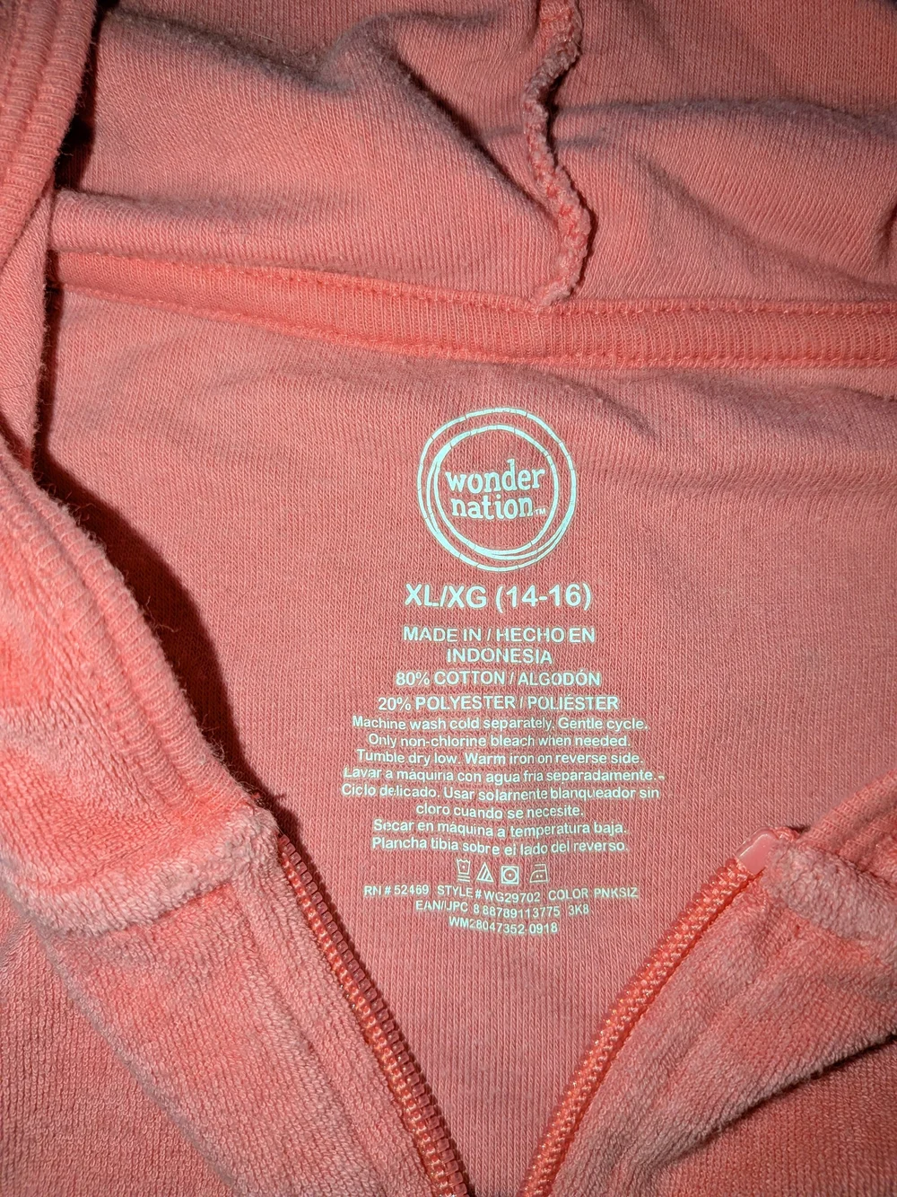 wonder nation Coral Pink Kids Zip-Up Swim Coverup Hoodie
